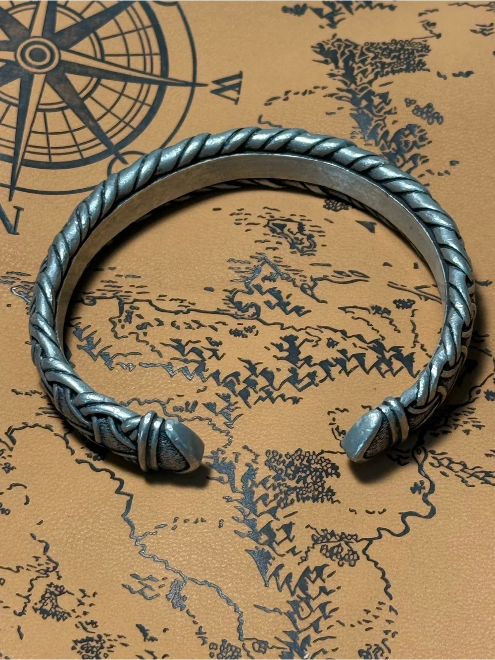 Viking Arm Ring Metal Cuff Bracelet for Men - Silver
